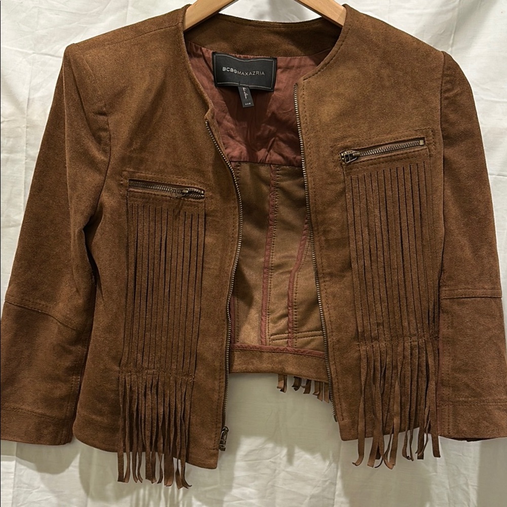 BCBGMAXAZRIA Brown Suede Fringe Jacket